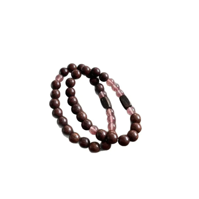"Cangshan Yayun" New Chinese Golden Silk Sandalwood Natural Strawberry Crystal Bracelet Retro Agarwood Jewelry Women