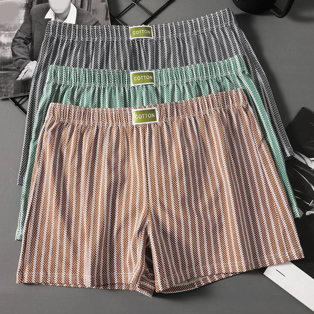 

Men Cotton Boxers with Breathable Pouch Design Comfortable Loose Fit Underwear Featuring Timeless Stripe Pattern