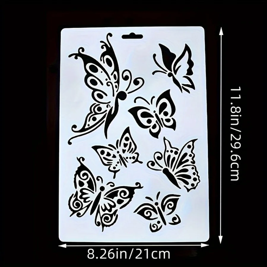 PET 나비 그리기 스텐실 |   재사용 가능한 DIY 에어브러시 템플릿 |   다양한 나비 디자인 |   공예 그림 도구