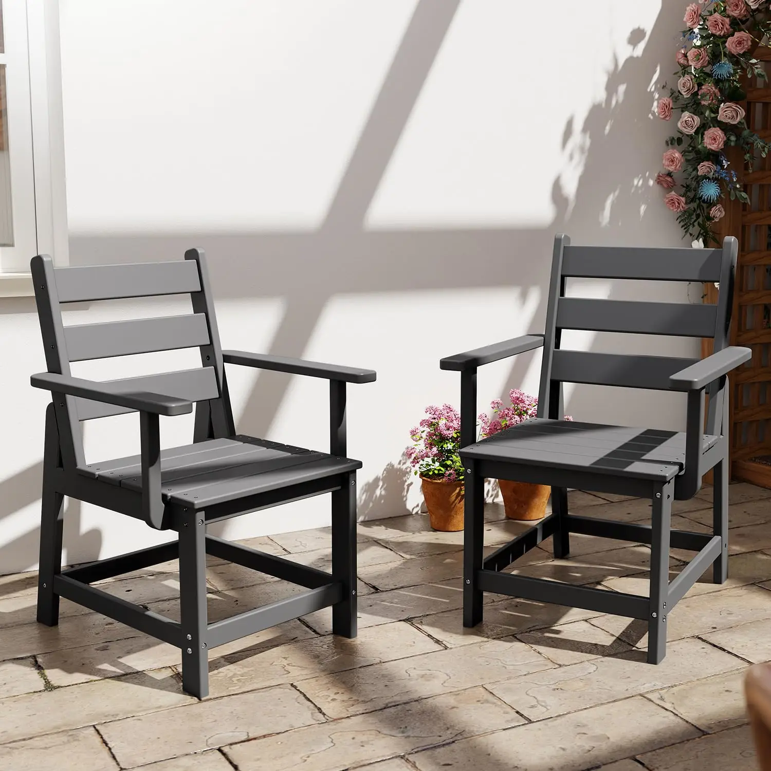 HDPE Outdoor Dining Chairs Set 2, All Weather Removable Armrests Heavy Duty Waterproof Patio Furniture Deck Garden, Customized