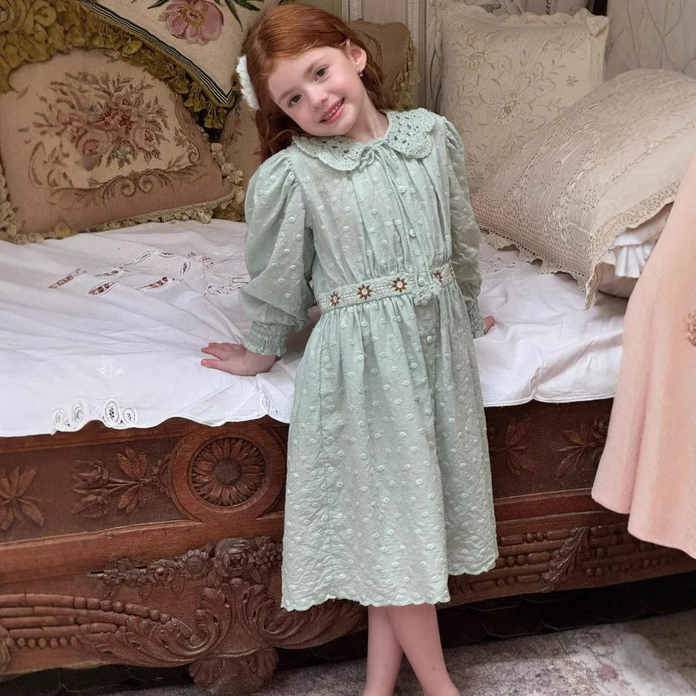 

Girls Skirt 2025 Autumn and Winter New Children's Clothing Girls Baby Retro Jacquard Long Sleeve Princess Dress Casual Simple