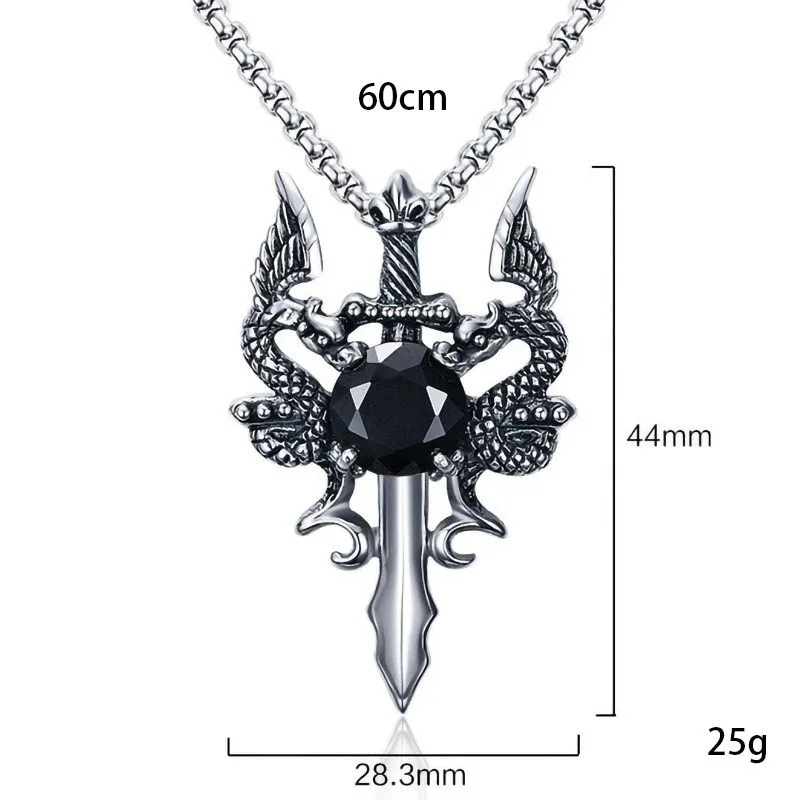 الإبداعية شخصية الشرير الأحمر الزركون مزدوجة التنين السيف قلادة قلادة للرجال القوطي روك الفولاذ المقاوم للصدأ طوق سلسلة مجوهرات