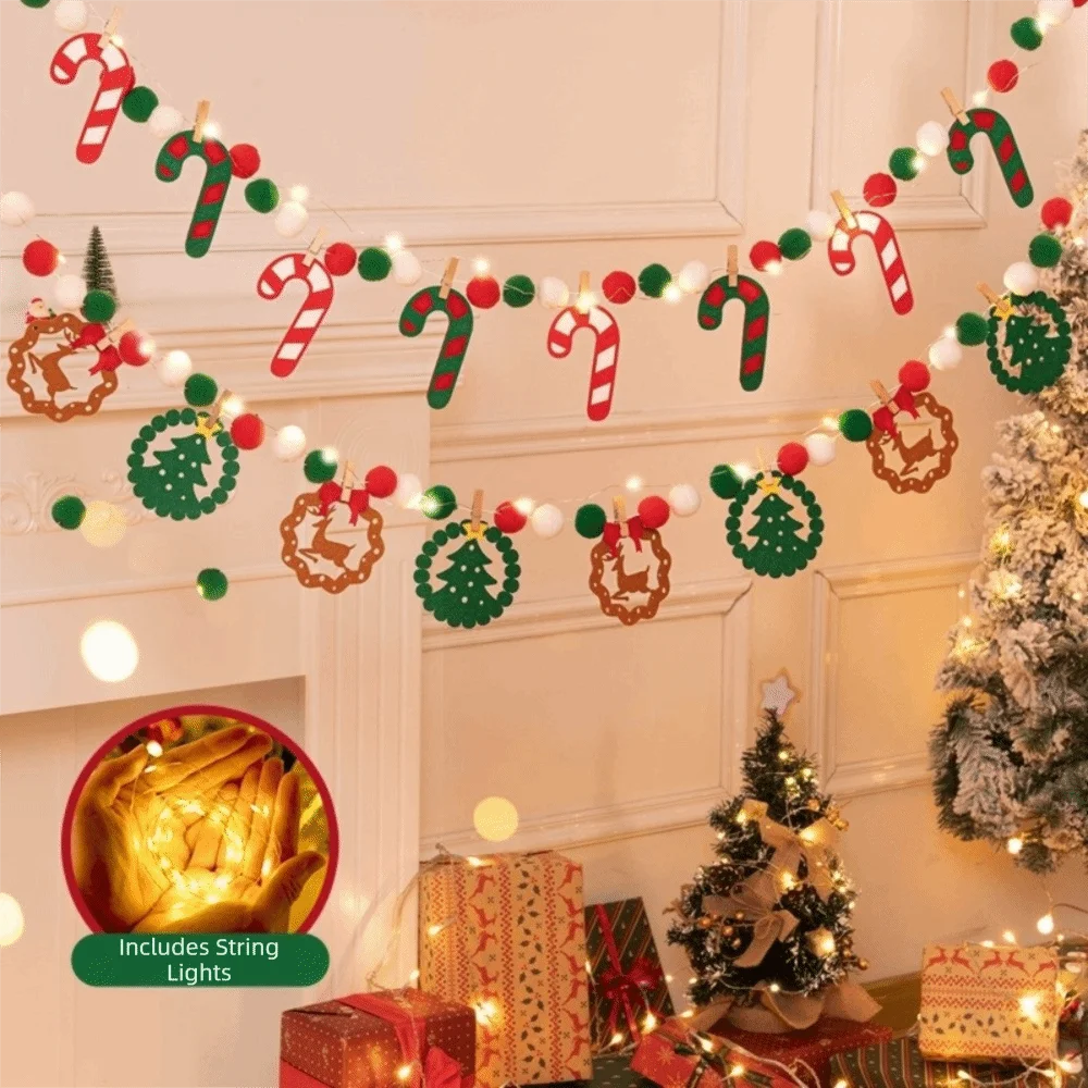 Cartoon Christmas Luminous Banner Santa Claus Battery Powered Wall Hanging Banner Creative Warm Light DIY Pull Flag