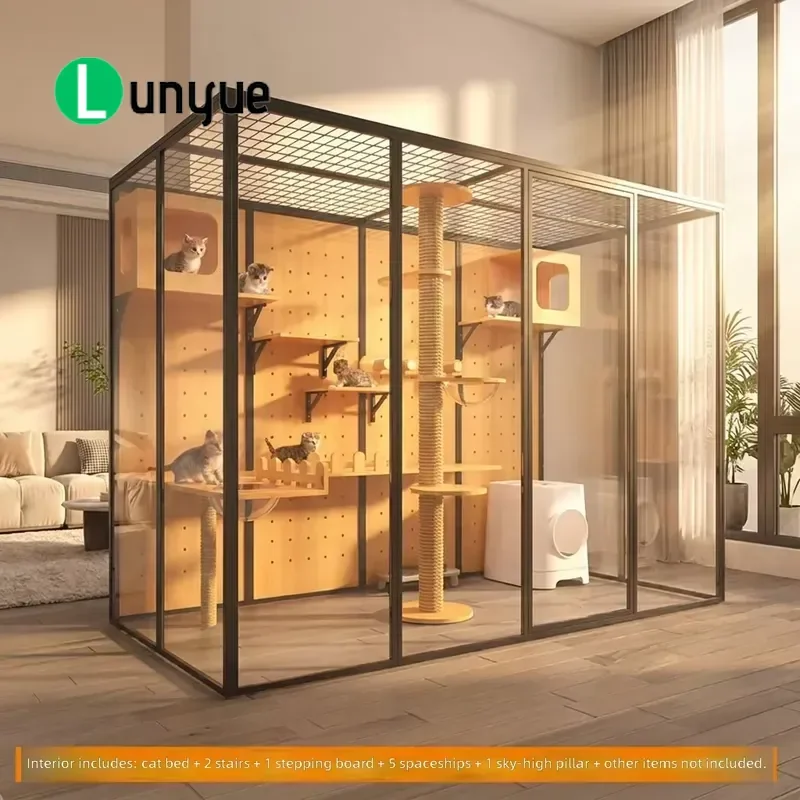 Luxury Modern All Glass Wood Cat House Cabinet Eco Friendly Sustainable Multi Storey Villa Furniture Large Capacity Safe
