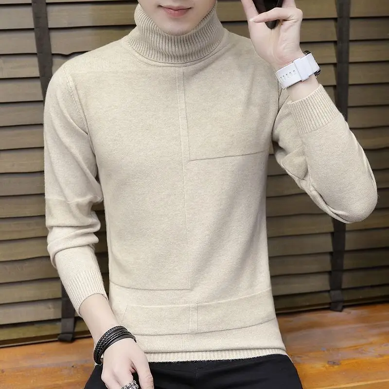 

Men's Autumn winter Knitting Sweater Solid color Fashion Thick Warm Turtleneck Undershirt Slim Straight Basic Inside Pullovers