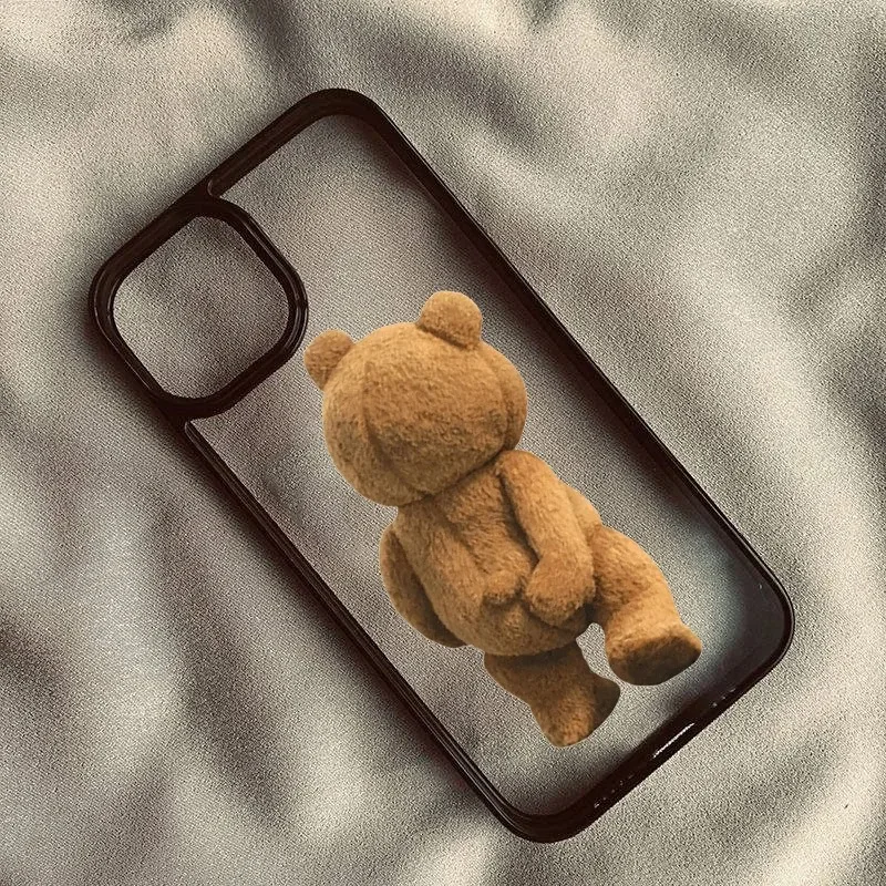 Cartoon Teddy Bear Couple Phone Case For iPhone 16 15 14 Pro Max 13 12 Mini 11 XS X SE XR 7 8 Plus Shockproof Bumper Clear Cover