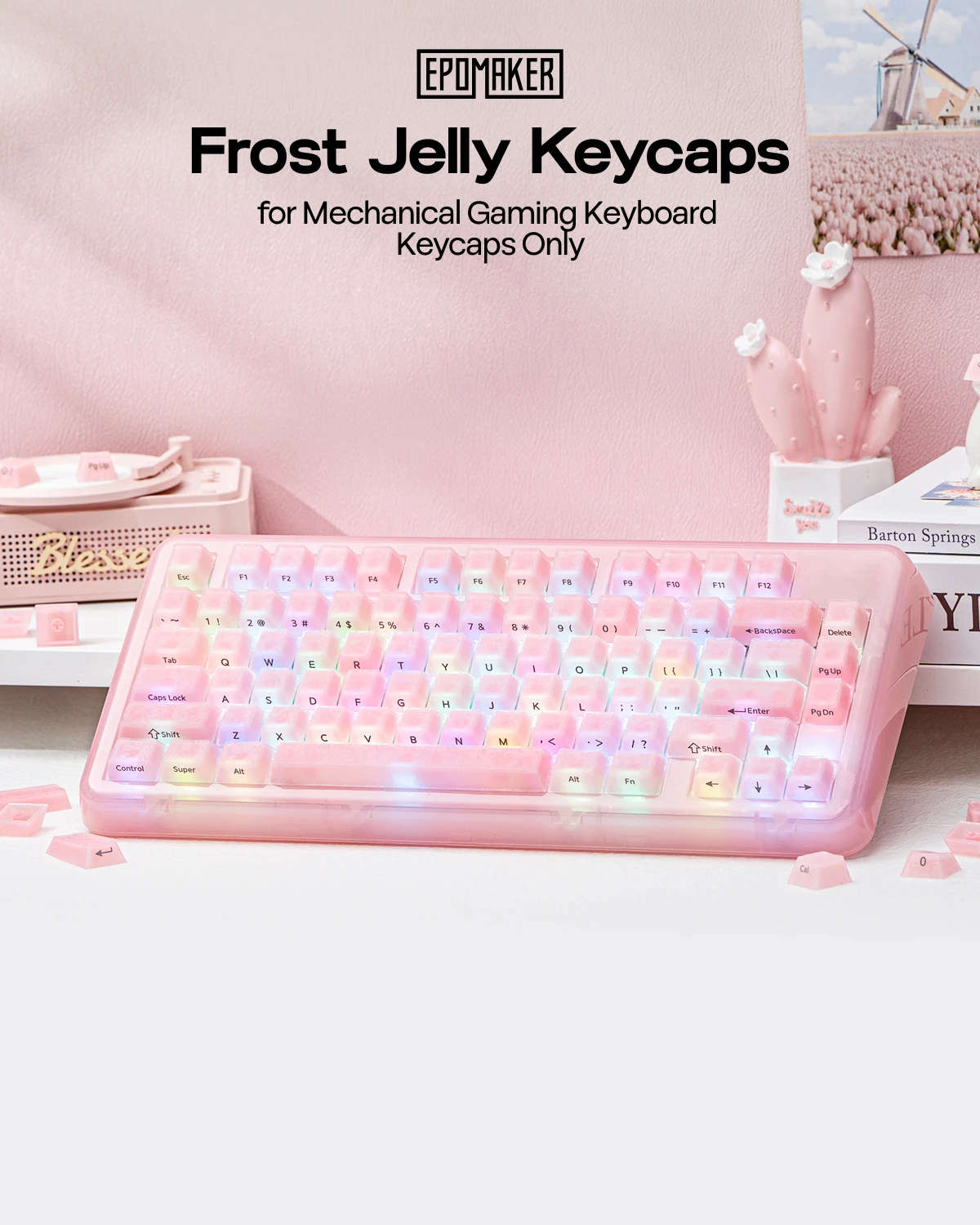 EPOMAKER Frost Jelly Keycaps Set 126 Keys Cherry Profile ABS+PC for 61/68/84/87/98/100/104/108 ANSI Layout Mechanical Keyboard