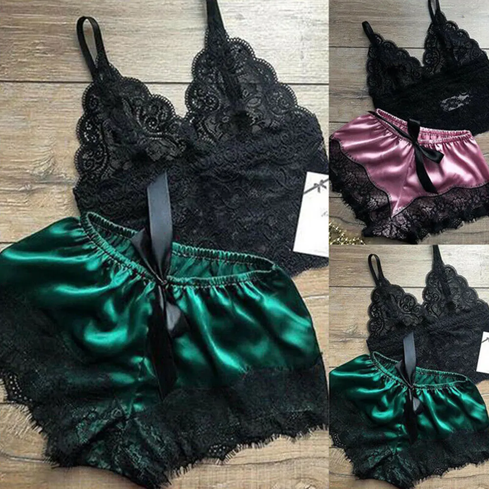 Conjunto Lingerie de pijamas feminino, tops e shorts, pijama babydoll, roupas íntimas, pijamas, 1 pc