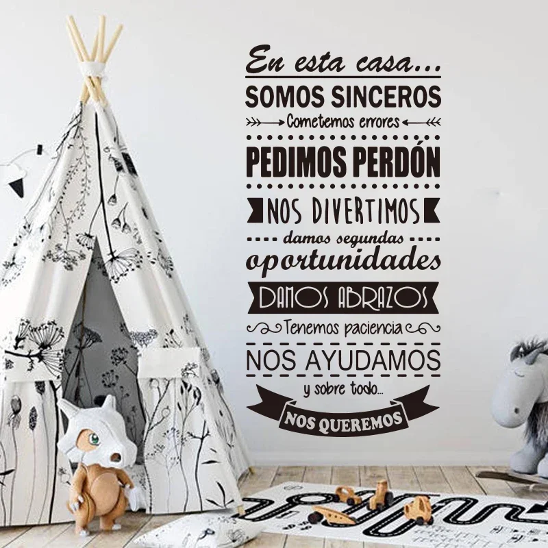 

Large Spanish In This House Rule Wall Sticker Kids Room Bedoom Spanish EN AQUESTA CASA Family Love Quote Vinyl Sticker E448