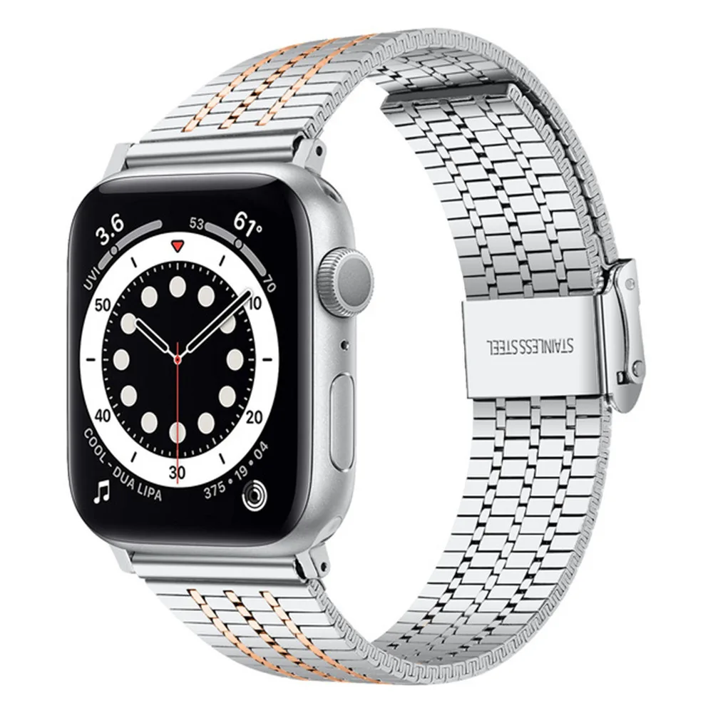 Stylish Metal Strap with Safe Buckle Suit for All Apple Watch Series Quick-release Seven-bead Milanese Stainless Steel Strap