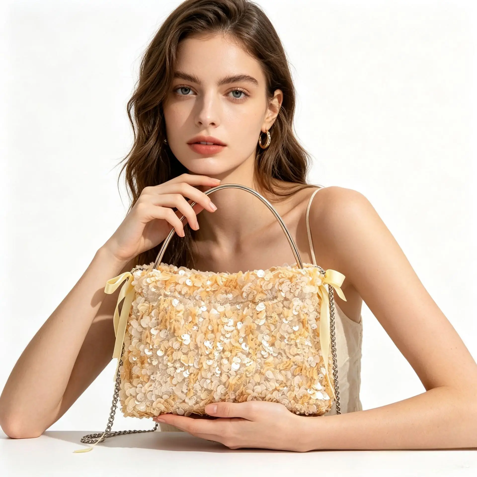 2026 popular women's bags new Korean version simple handbag sequined hand bag foreign style dumpling bag shoulder armpit bag