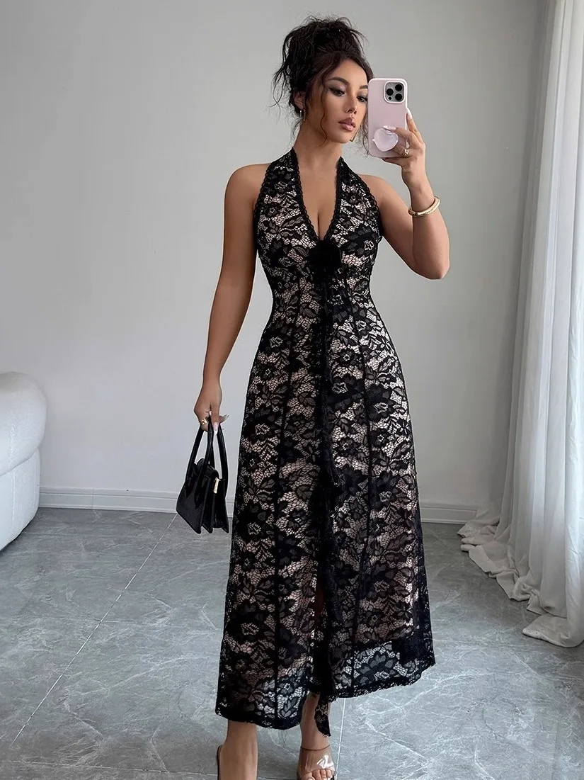 

Модное сексуальное кружевное платье с длинными рукавами и А-образной юбкой на талии для женщин 35-39 лет