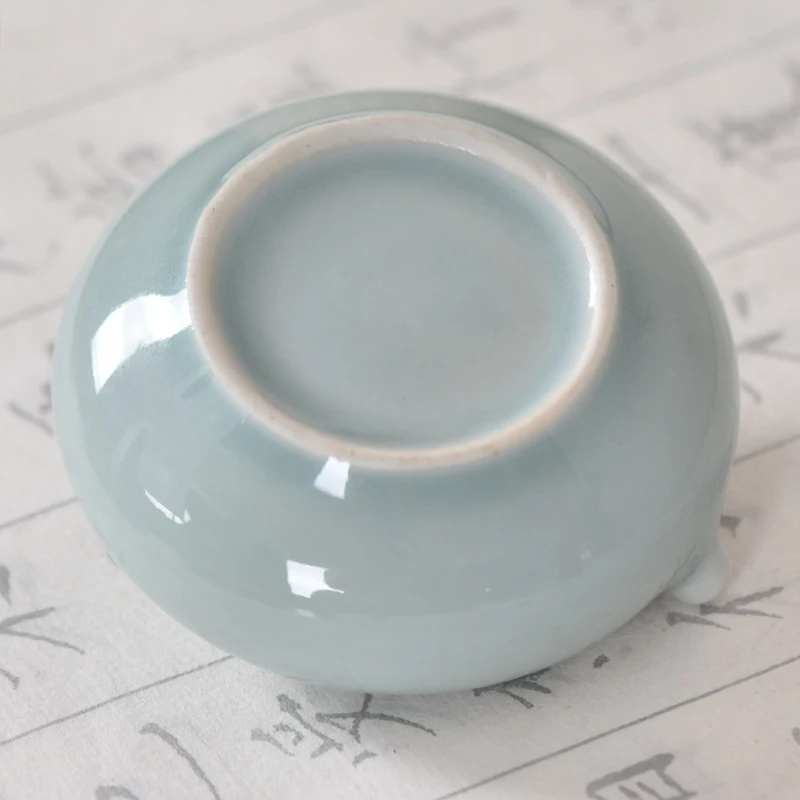 Handmade Ru Kiln Celadon Water Dropper Ceramic Inkstone Calligraphy Brush Pen Set Chinese Scholar Desk Gift Box view 6