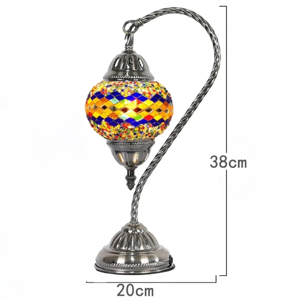 Stained Glass Bed Night Light, Handmade,Desktop Decorative Lamp, Turkey, Morocco, Mediterranean Style, Swan Neck Band, 38cm