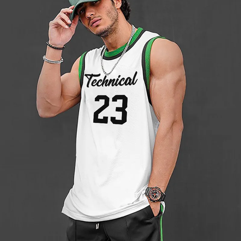 Mens Summer Basketball Clothing Casual Tank Top Gym Fitness Quick Dry Sleeveless Shirt Mesh Vest Sports Bodybuilding Undershirt