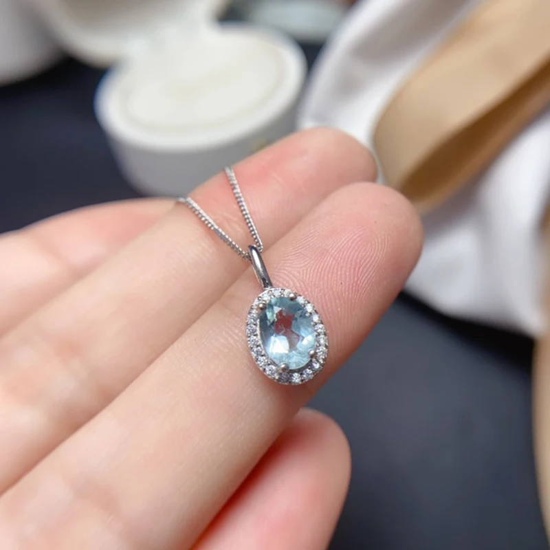 Natural Aquamarine  pendant necklace for women silver 925 jewelry luxury gem stones 18k gold plated free shiping items