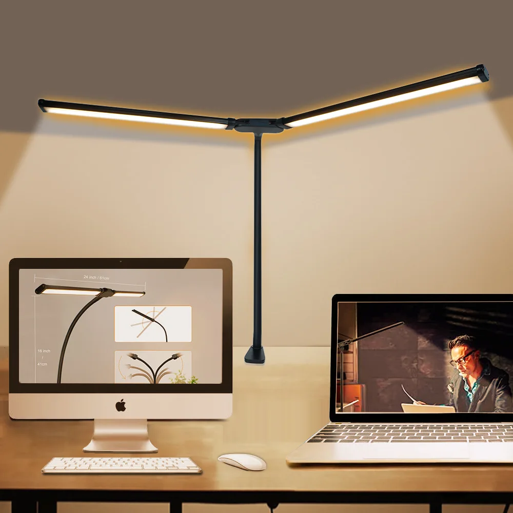 Double Head LED Desk Lamp Office Work Bedroom Reading Night Light 3 Color Modes Eye Protection Study Table lamp 10 Dimmable