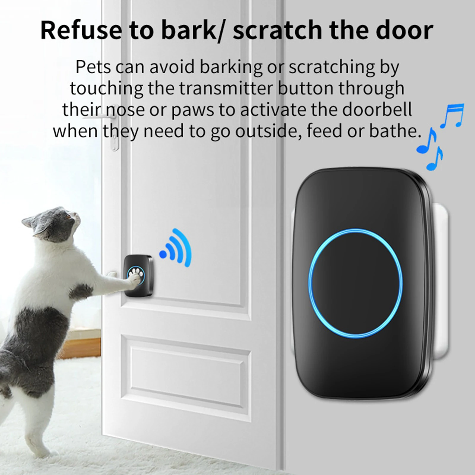 Wireless Dog Door Bell Compact with 60 Melodies Easy Installation Touch Button for Communication Pet Potty Training Go Outside