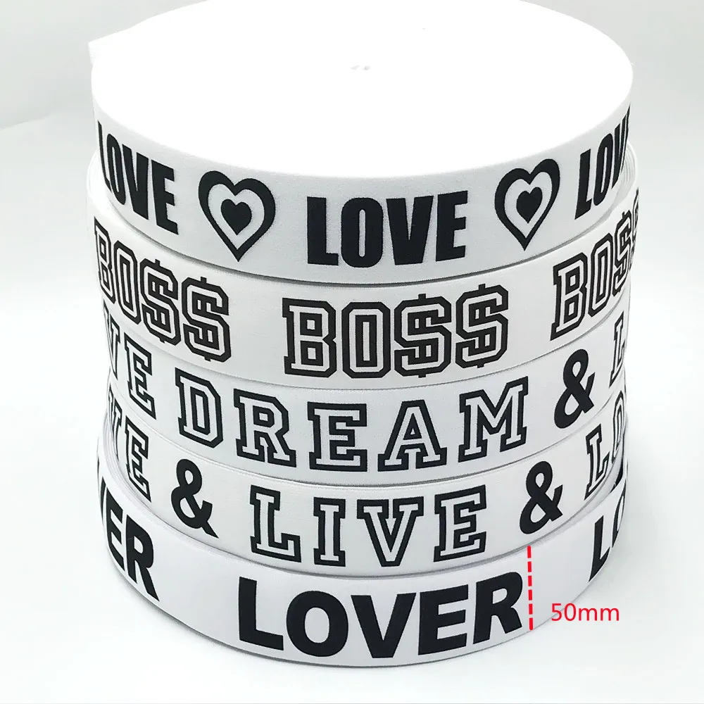 1 Meter/Lot 50MM Stone BOSS DREAM LOVE Print Letters Elastic Strap Stripe DIY Garment Webbing Trouser Belt Sewing Accessories