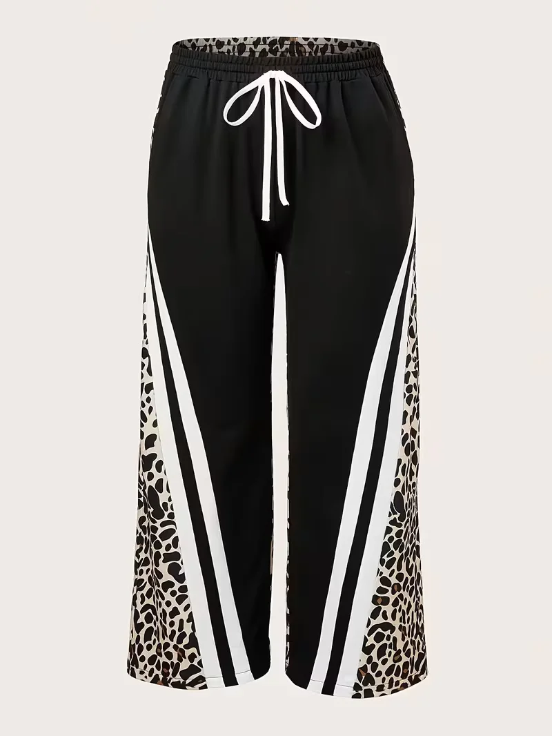 2026 Unisex Sommer Schnelltrocknende Weite Hose mit Leopardenmuster, Weißem Seitenstreifen und Elastischem Bund, Hip-Hop-Sport-Streetwear – Detail 8
