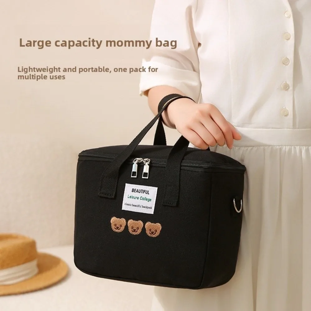 

Холщовая сумка для мамы с медведем, органайзер для детских подгузников, корейский стиль, большая вместительная женская сумка для мамы и детей