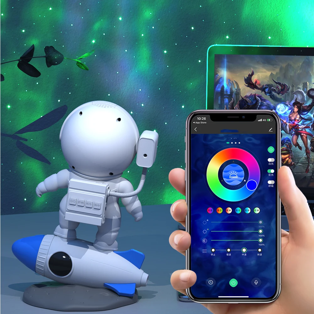 Bluetooth APP Rocket Astronaut Star Galaxy Projector LED Night Light Lamp Starry Sky Porjectors Lamp  For Kids Bedroom Decorate