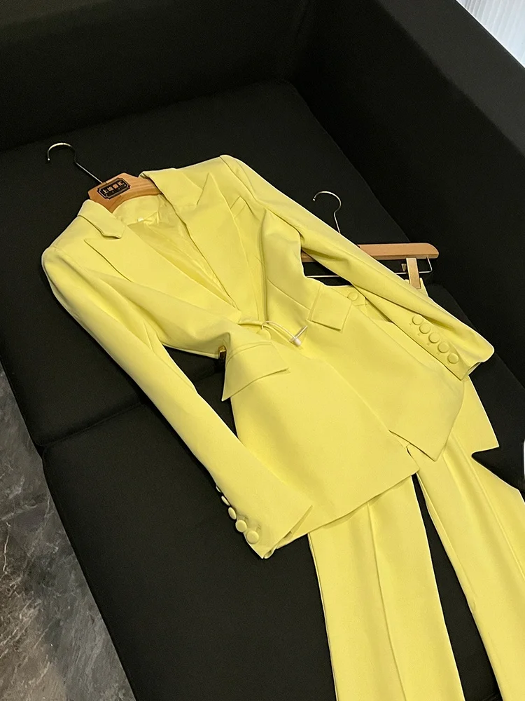 Ele Godd Sle Profional Suit Faion One Button Cloth Button Midi Suit Pants Set Two Piece Set A6370 Long Sve