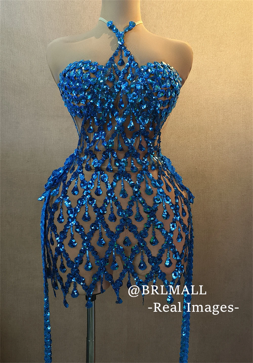 Sexy durchsichtiges kurzes Ballkleid für Frauen BRLMALL 2025, neue formelle Abendkleider, Neckholder, Kristalle, Partykleider, echte Fotos