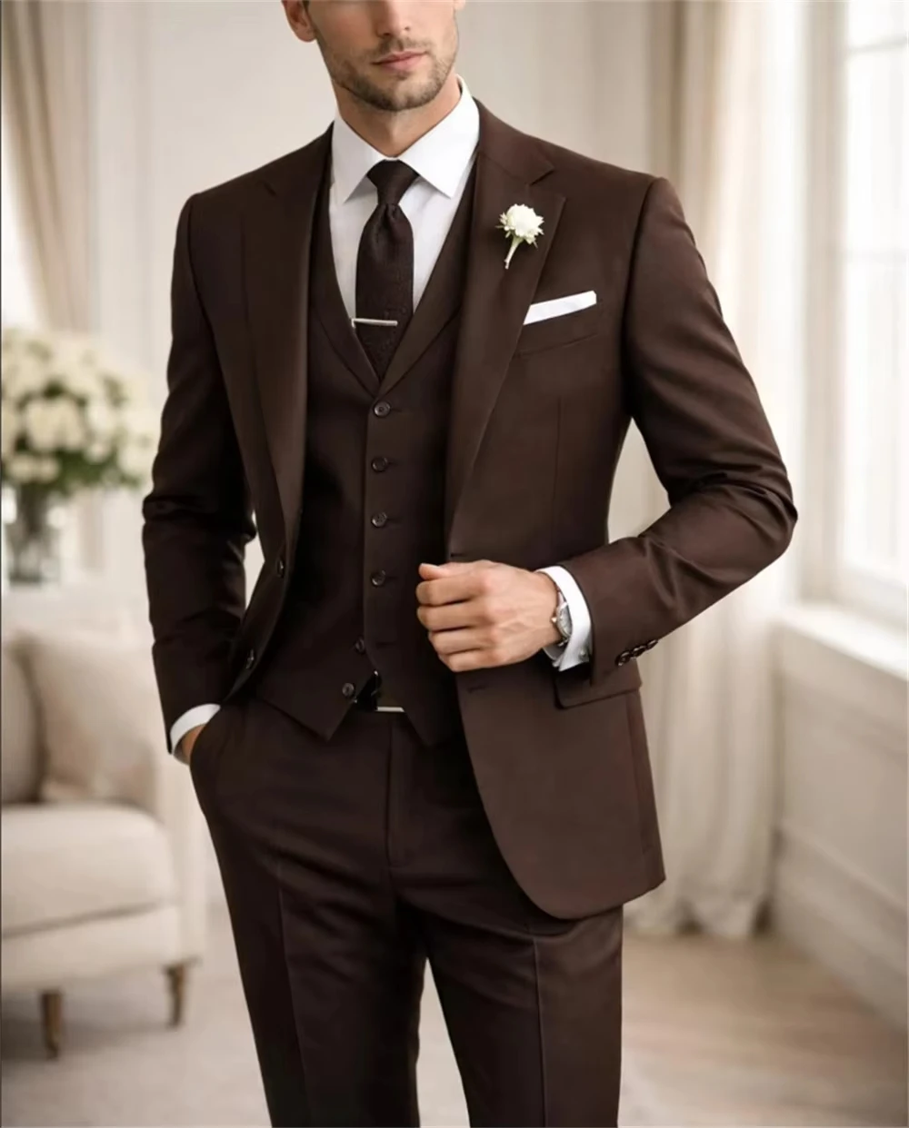 ชุดสูทผู้ชายสีคาคีสั่งตัดสุดหร - Khaki Formal Wear Men บทวิจารณ์และราคา