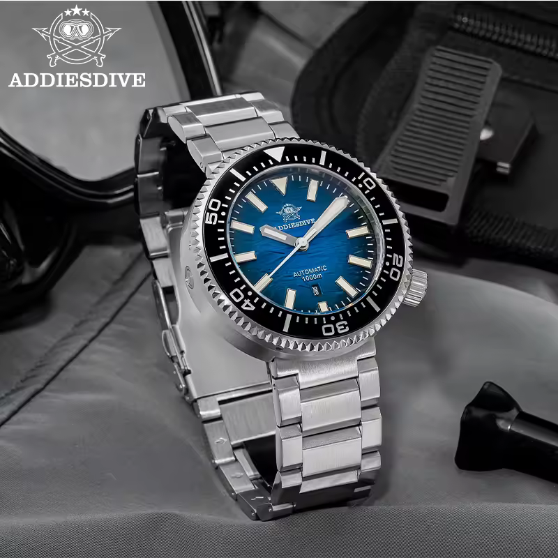 ADDIESDIVE novo relógio masculino com mostrador gradiente de safira, luminoso BGW9, relógio mecânico japonês 8215, à prova d'água 1000m, AD2545