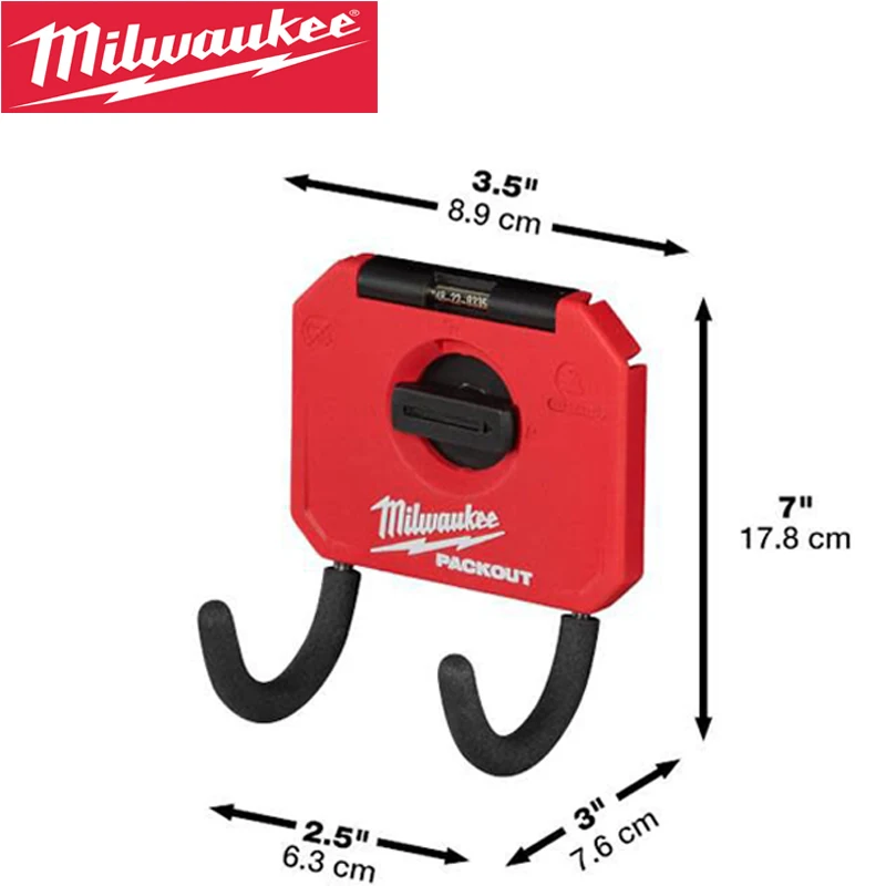 Milwaukee 48-22-8335 PACKOUT 3 Curved Hook Load Bearing 15 Pounds Tool Storage Tool Kit Durable Rubber Wall Hanging Hook