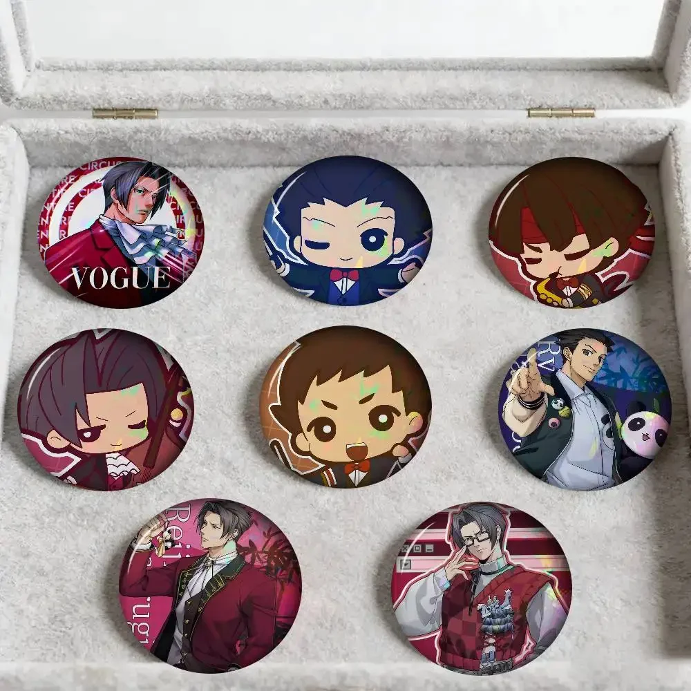 Broches de dessin animé Ace Attorney, badges d'anime, broches rondes faites à la main, épingles de revers, bijoux pour sacs à dos, vêtements, cadeaux