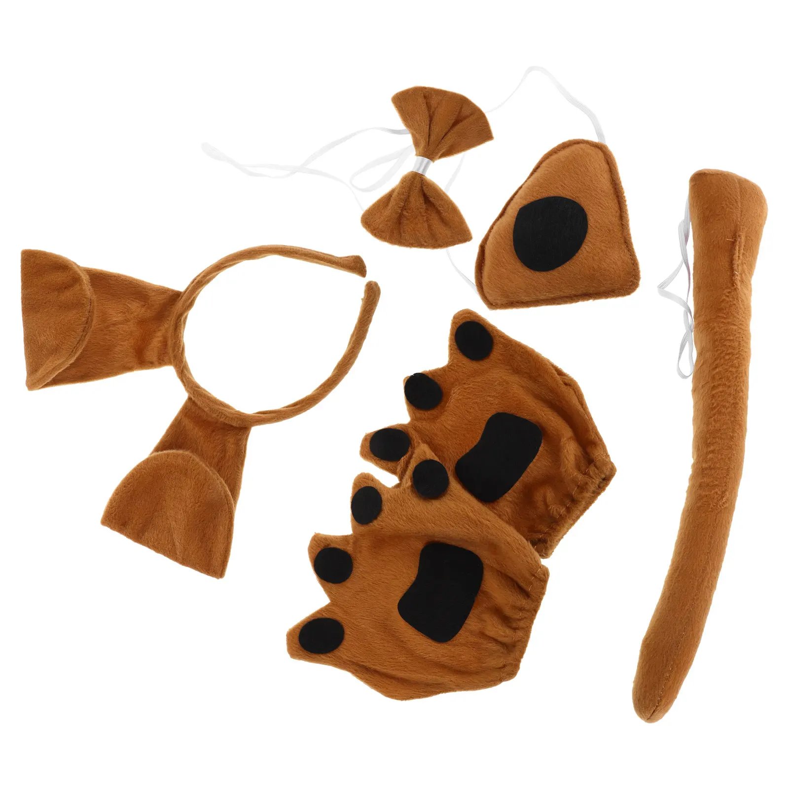

Pet Clothing Set Gloves Animal Dress up for Kids Light Brown Fabric Dog Ear Headband Tail