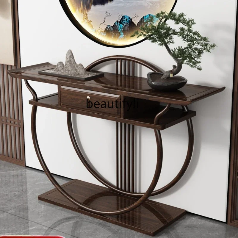 

K185 New Chinese-style entrance table Light luxury ebony wood entry against the wall Living room table Solid wood entrance cabin