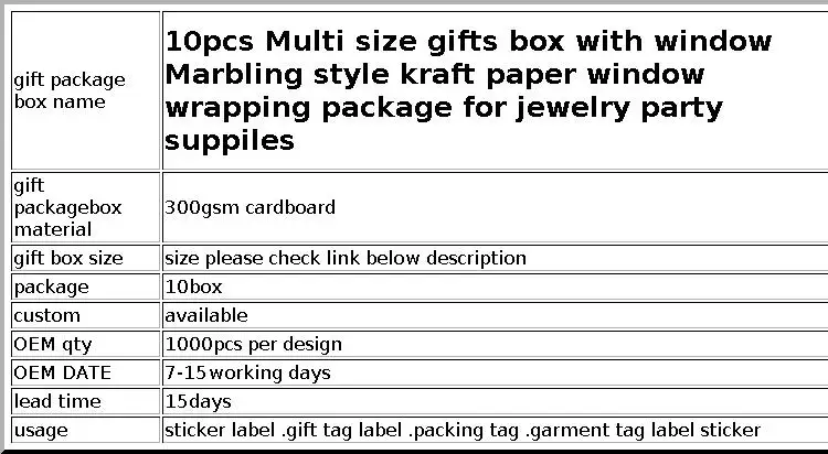 10pcs Multi Size Gifts Box with Window Marbling Style kraft Paper Window Wrapping Package for Jewelry Party Supplies