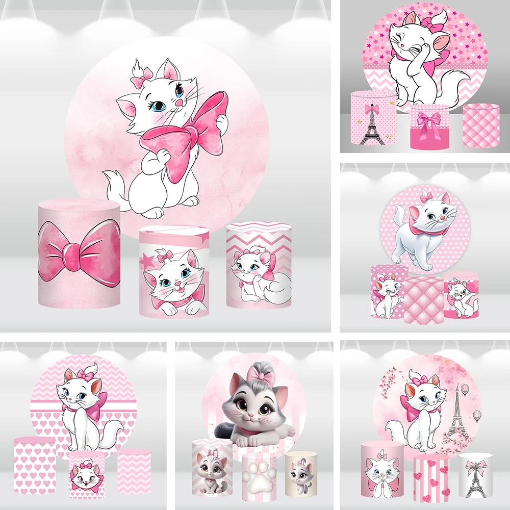 ديزني أرستوكاتس ماري القط حفلة عيد ميلاد غطاء قوس خلفية جدار الديكورات الوردي القوس موضوع استحمام الطفل خلفية راية 2-الوجهين