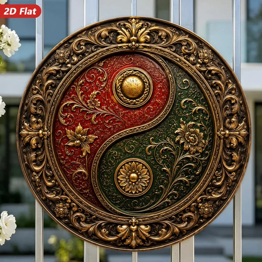 CIFBUY Traditional Yin Yang Floral Balance Harmony Aluminum Wall Art Waterproof Wearproof for Home Living Room Bedroom Decor Gif