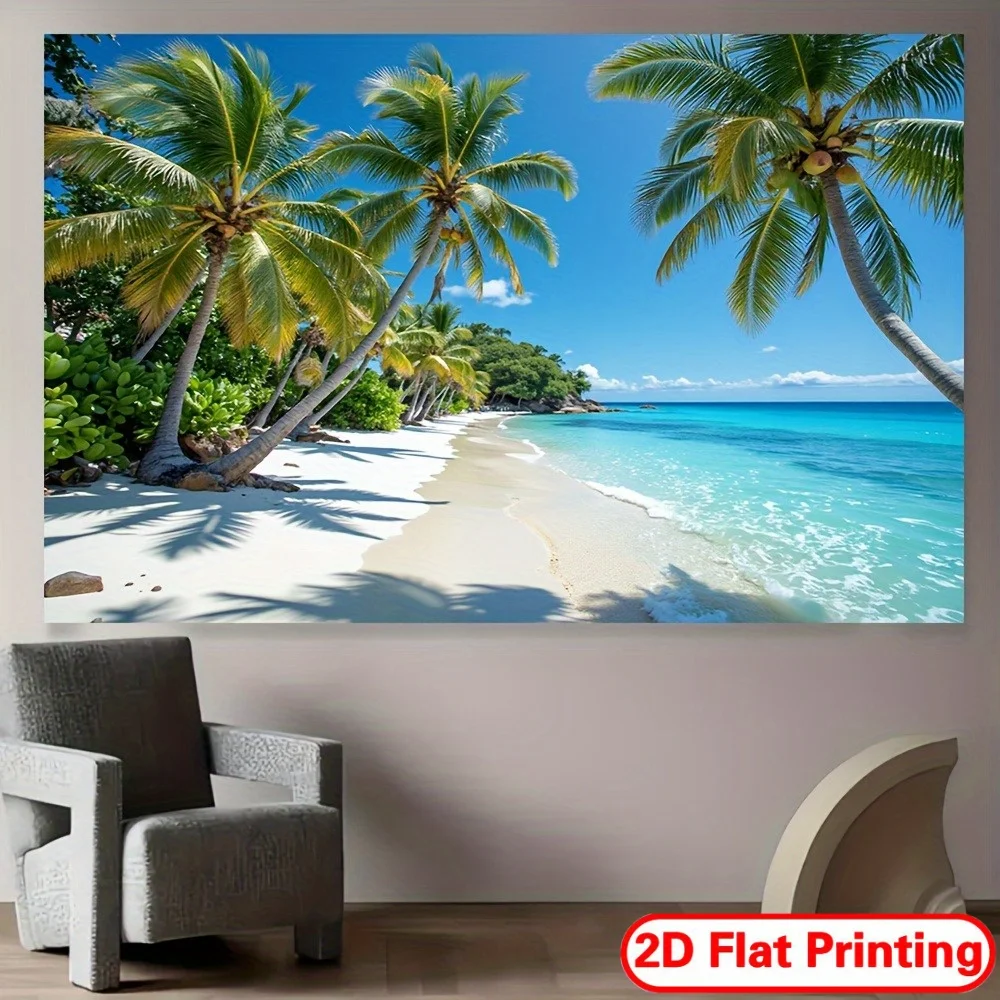 Tropical Beach Tapestry Wall Hanging Decor Ocean Palm Trees Sunset Artwork Home Decoration Living Room Bedroom Dorm CollegeGifts view 2