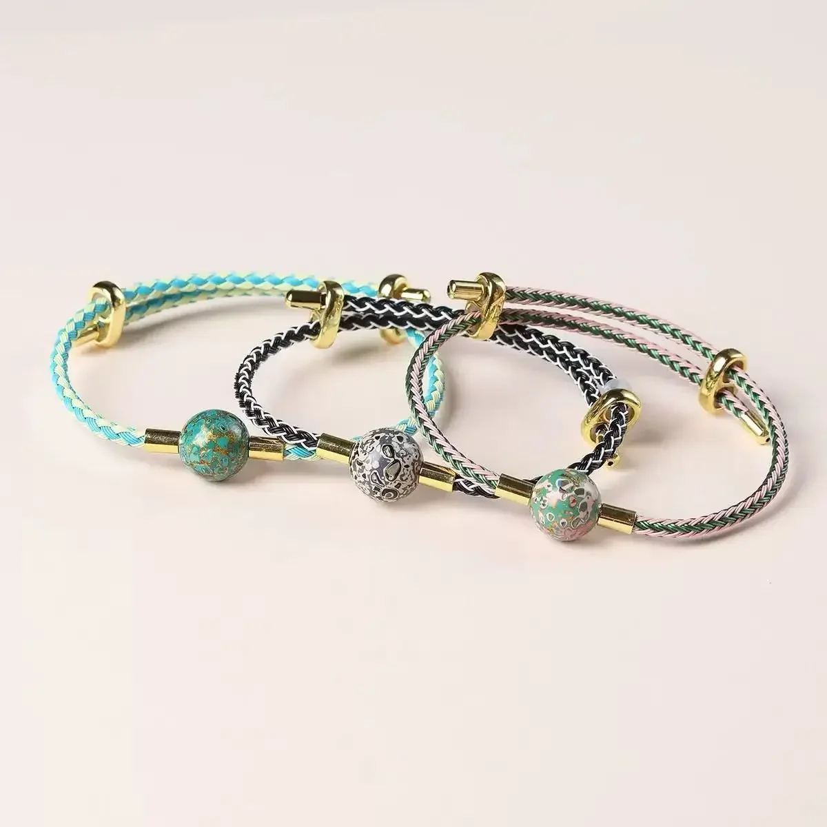 Colorful Braided Rope Bracelet Adjustable Slide Knot Handmade Painted Ceramic Bead Bracelets Women Boho Fashion Wrist Jewelry Mu