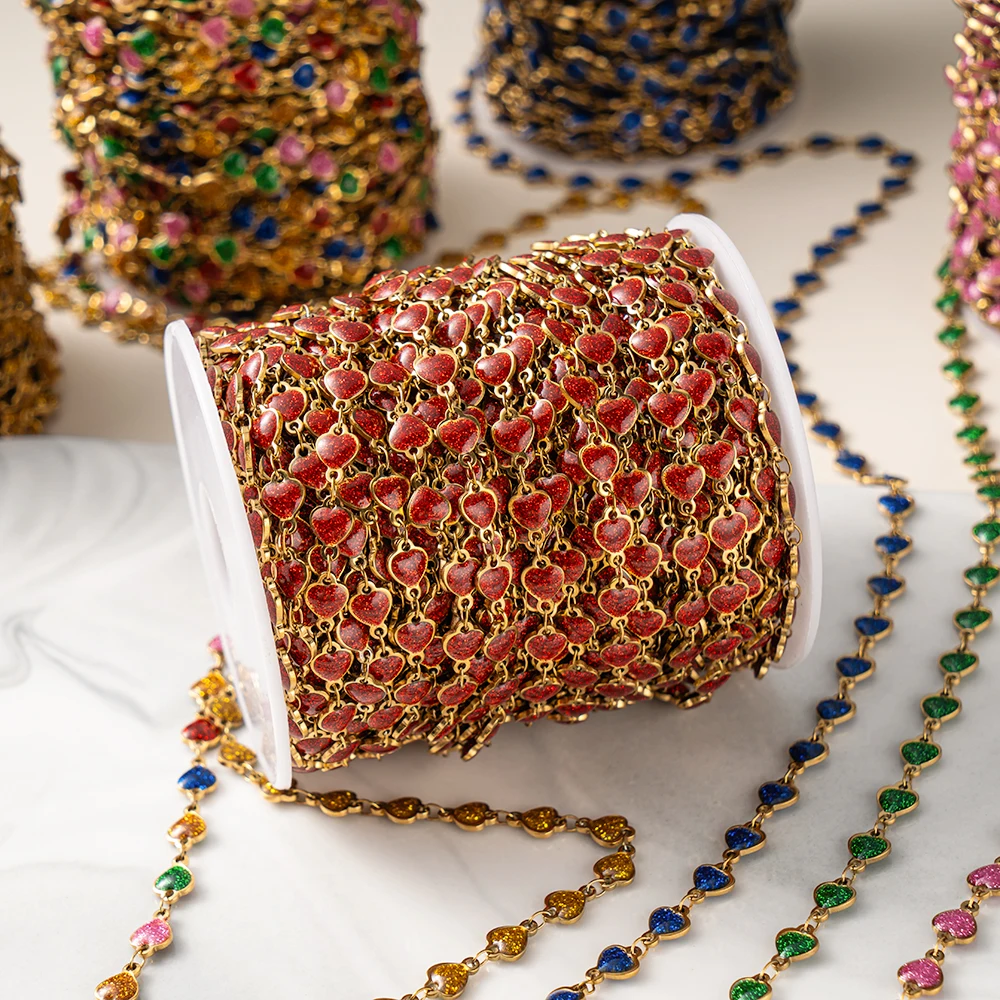 

1 Meter Stainless Steel Glitter Heart Shape Enamel Chains for DIY Necklace Bracelets Jewelry Making Components Supplies Crafts