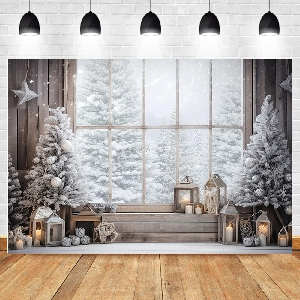 Christmas Day New Year Decoration Photography Backdrops Pinecones Snow Fireplace Xmas Tree Winter Holiday Party Background DT-14