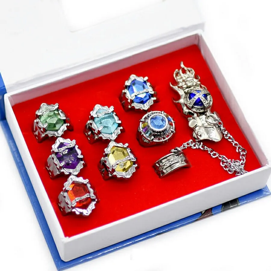 7pcs Anime HITMAN REBORN! Sawada Rings Fingerring Fashion Jewelry rings pendant rock cosplay for Mens women birthday Gift