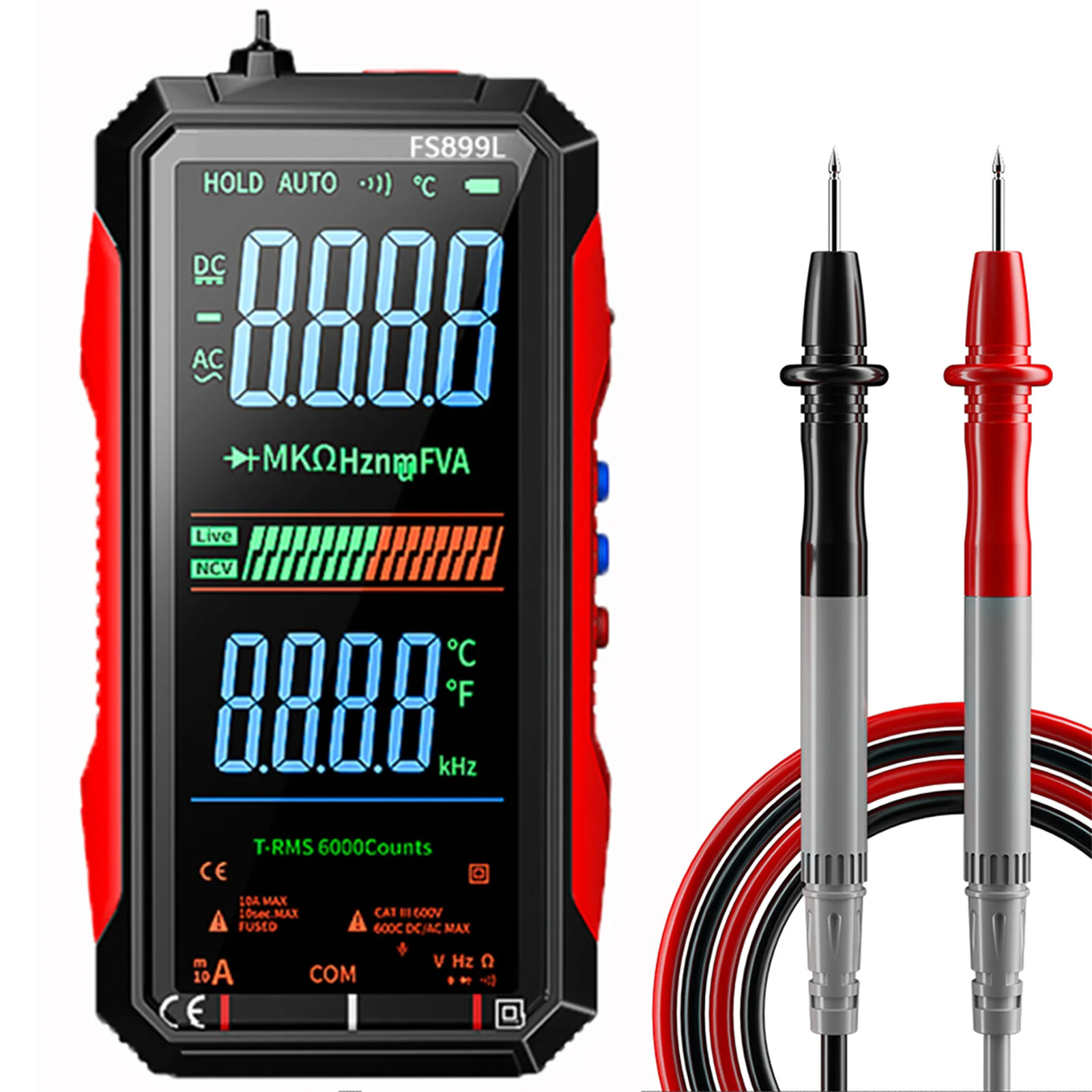 Multimeter Tester with Auto Ranging Rechargeable Volt Meter 6000 Counts True RMS AC/DC for Home and Industrial Electrical Issues