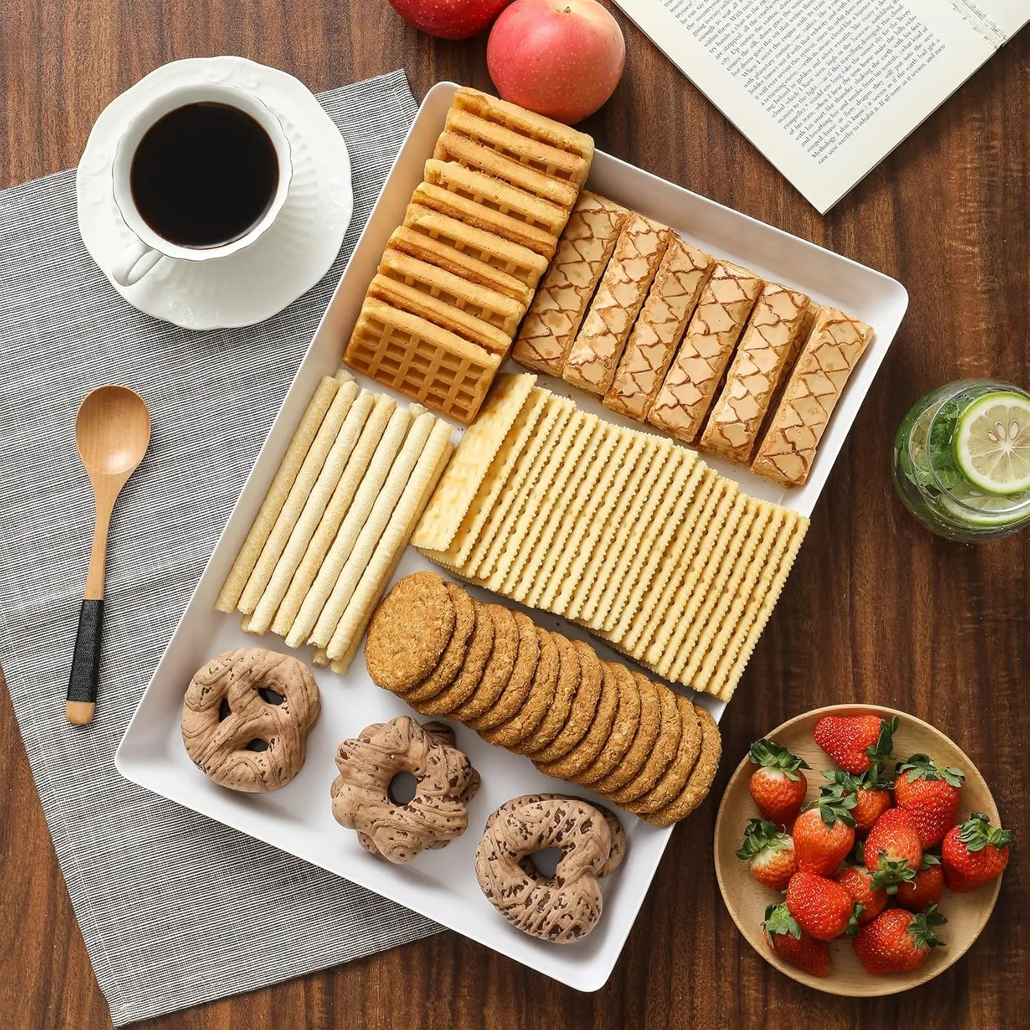 Multi pcs White Reusable Plastic Serving Platters for Cookie,Snack,Dessert,Party Food Display Stackable Kitchen CounterTop Tray