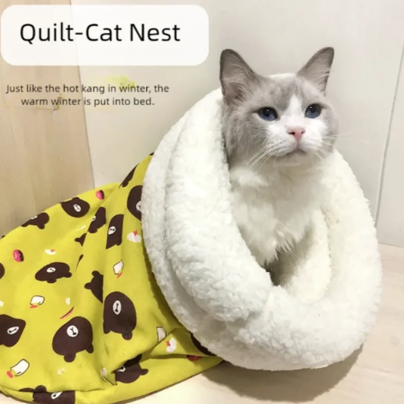 Saco de Dormir Suave y Acogedor para Gatos, Cama Acolchada Gruesa con Bolsillo para Mascotas, Nido Cálido y Confortable para Gatitos y Cachorros