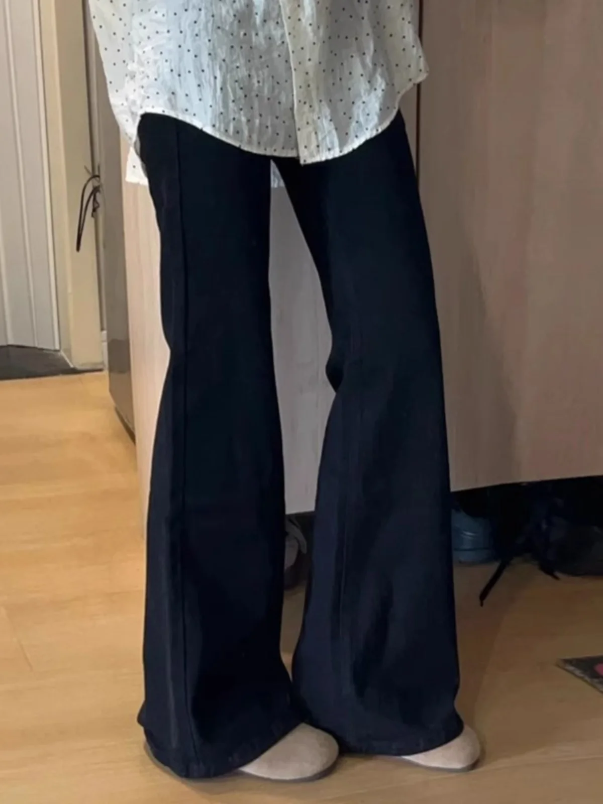

High Waist Flared Jeans Women's Denim Loose Wide Leg Pants Black Non-Matching Leggings Autumn Season Ladies Fashion