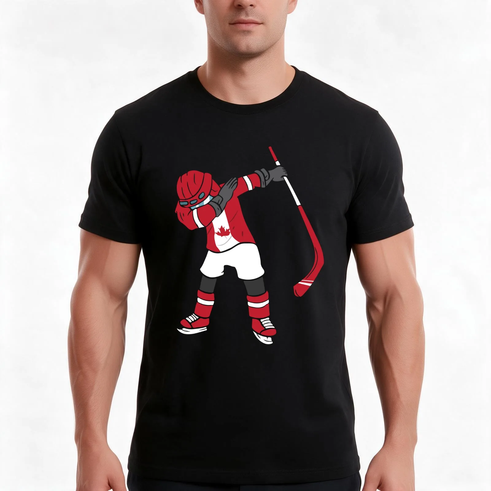 Dabbing Ice Hockey Player Canada Ice Hockey Canadian T-Shirt, Summer Casual Cotton Tee, Oversized Streetwear Tops, 100% Cotton