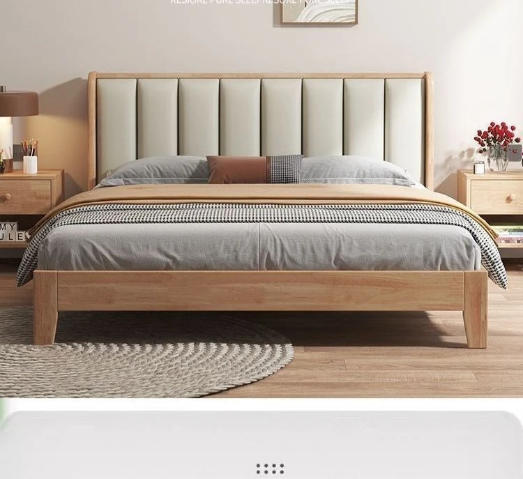 All beech solid wood bed simple 1.8 double single bed 0.9 meters soft bag  household durable  frame apartment type modern
