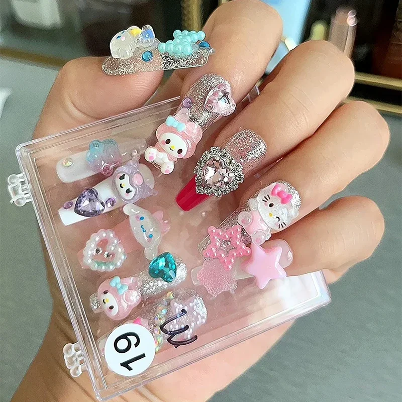 Kawaii 41 Style Sanrios Cinnamoroll False Nail My Melody Hellokitty Wearing Armor Kuromi Anime Halloween Y2K Manicure Stickers