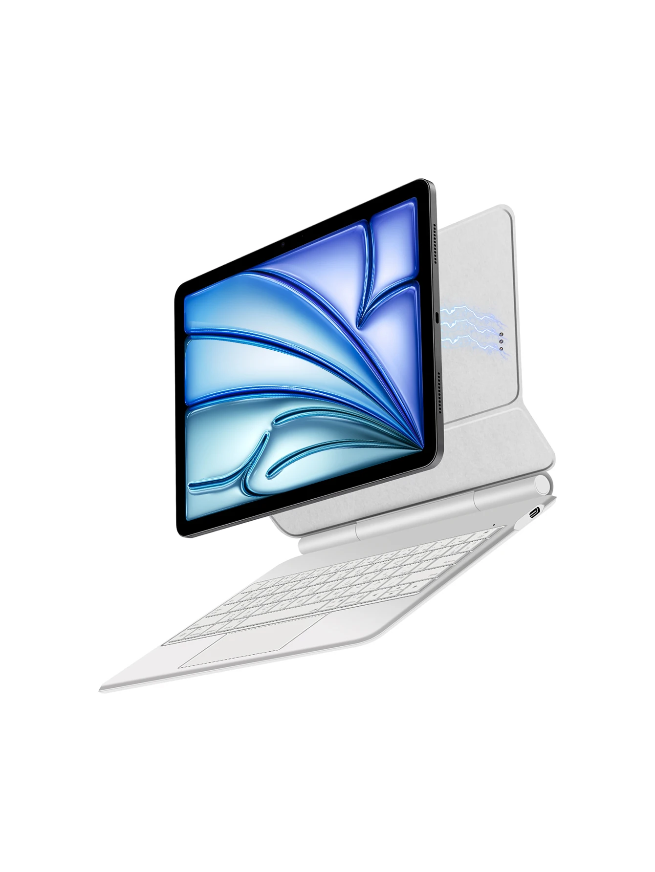 حافظة لوحة المفاتيح السحرية من Pogo Pin لجهاز iPad Air 11/13 بوصة 10.9 M3 M2 M4 Pro 12.9 6/5/4/3 لوحات مفاتيح لأجهزة الإنجليزية والعربية العربية